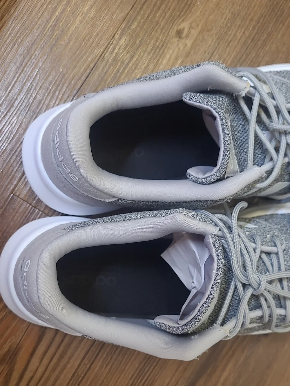 adidas Light Gray Knit Sneakers with White Three Stripes for women size 7.5 used